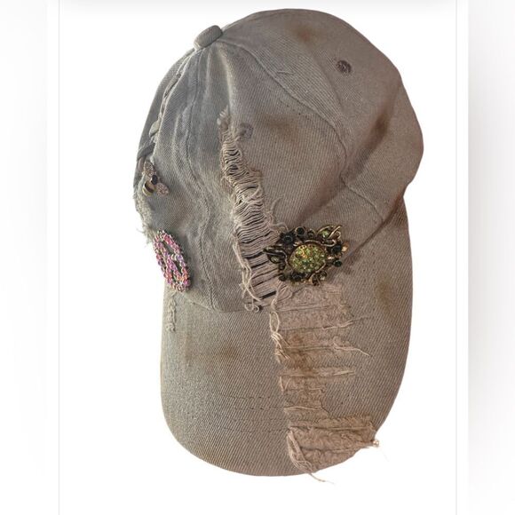 "Fancy" Distressed Baseball Cap, Handmade by A Rare Bird - Picture 3 of 3